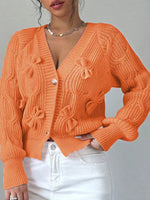 Bow Cable Knit V-Neck Cardigan