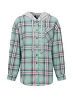Hooded Plaid Button-Up Shirt