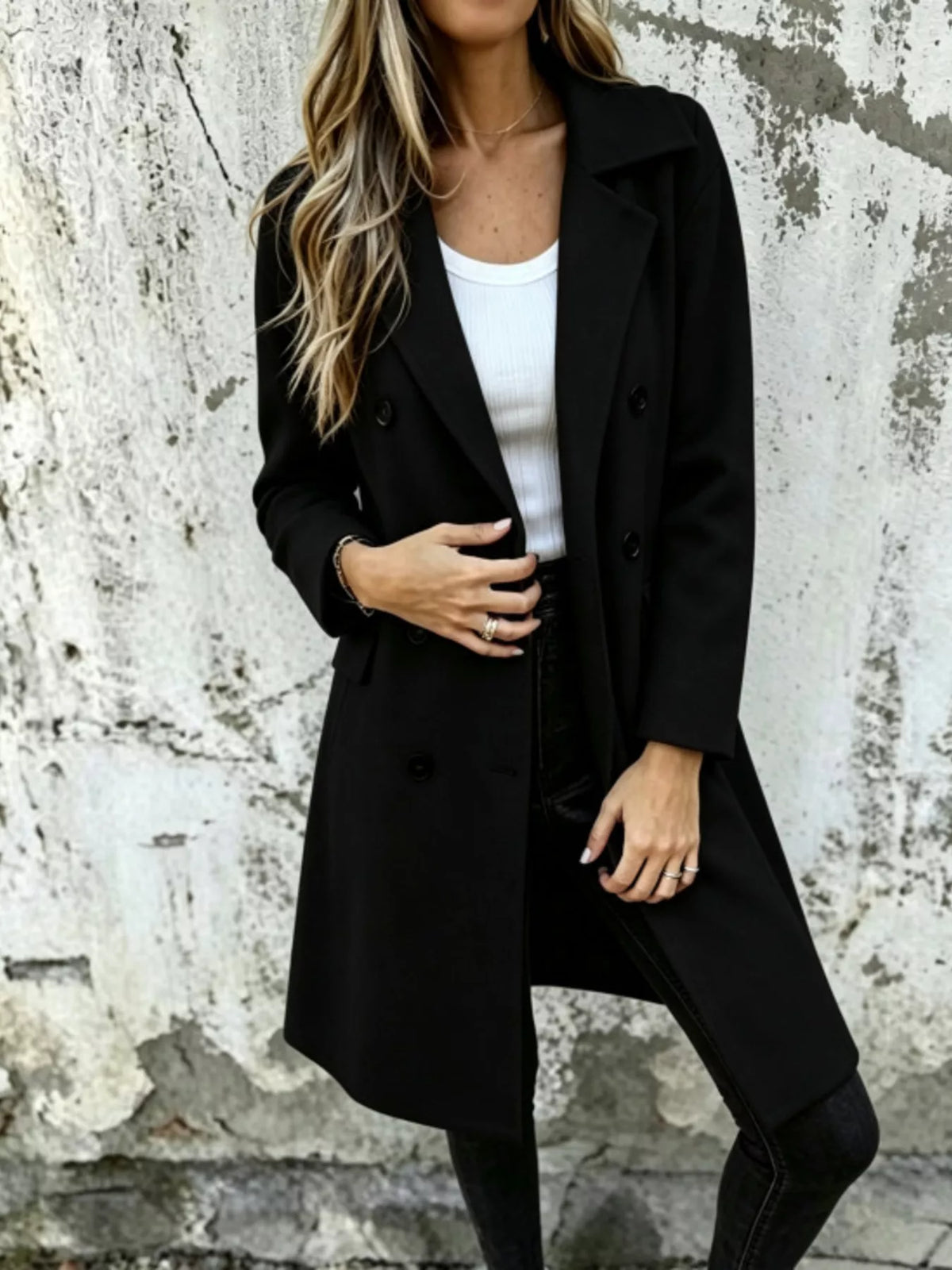 Full Size Double-Breasted Lapel Collar Coat Plus Size