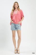 Umgee Textured V-Neck Blouse