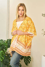 Davi & Dani Floral Printed Short Sleeve Loose Fit Kimono Cover Up