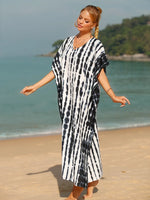 Tie-Dye V-Neck Half Sleeve Cover-Up - Ladyez