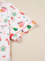 Christmas Spirit Cute Holiday Print Short Sleeve Shirt and Pants 2pcs Pajama Set