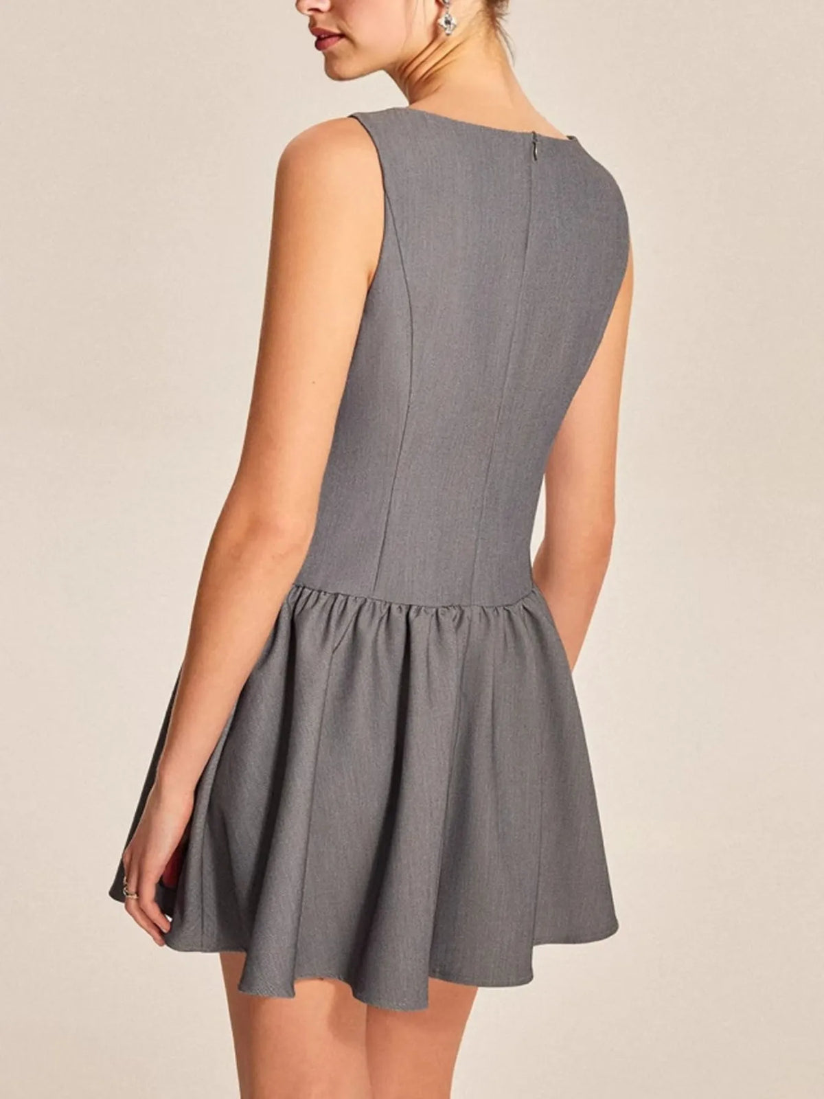 Round Neck Sleeveless Ruffled Mini Dress - Ladyez