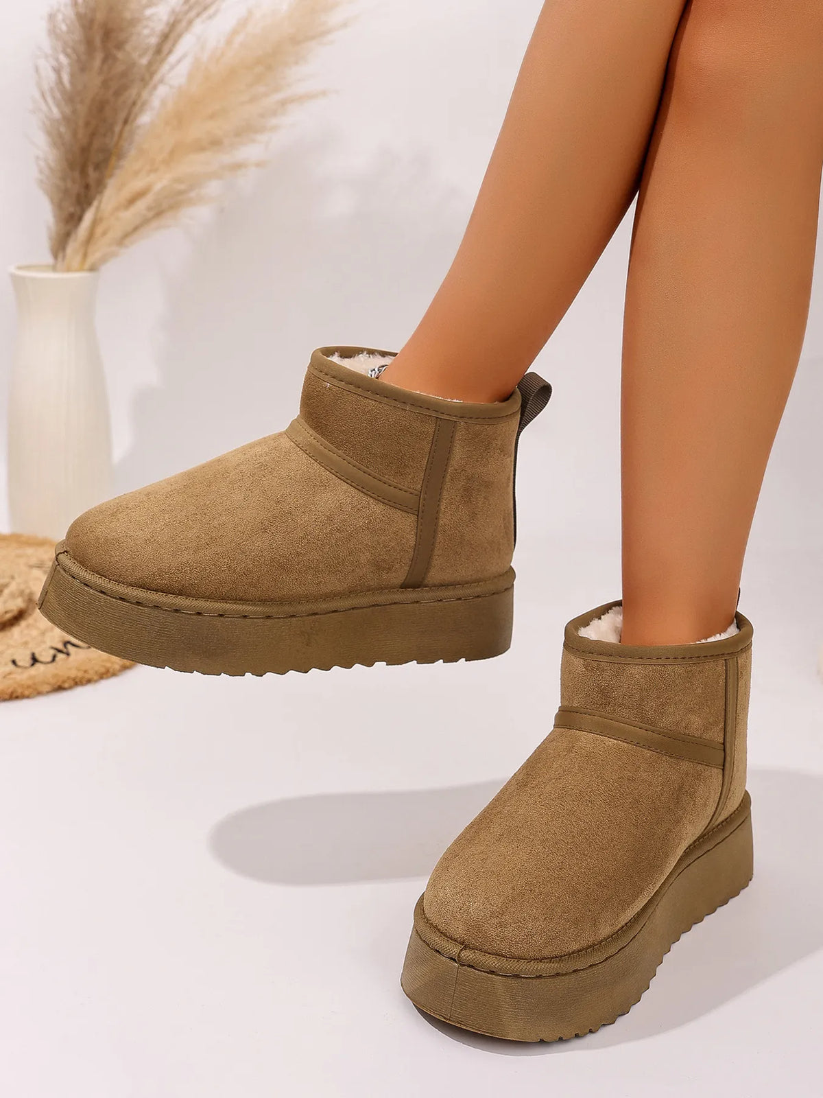 Platform Winter Ankle Boots with Cozy Fleece Lining - Ladyez