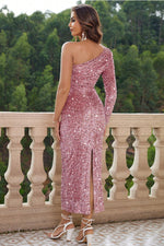 One-Shoulder Long Sleeve Dress - Ladyez