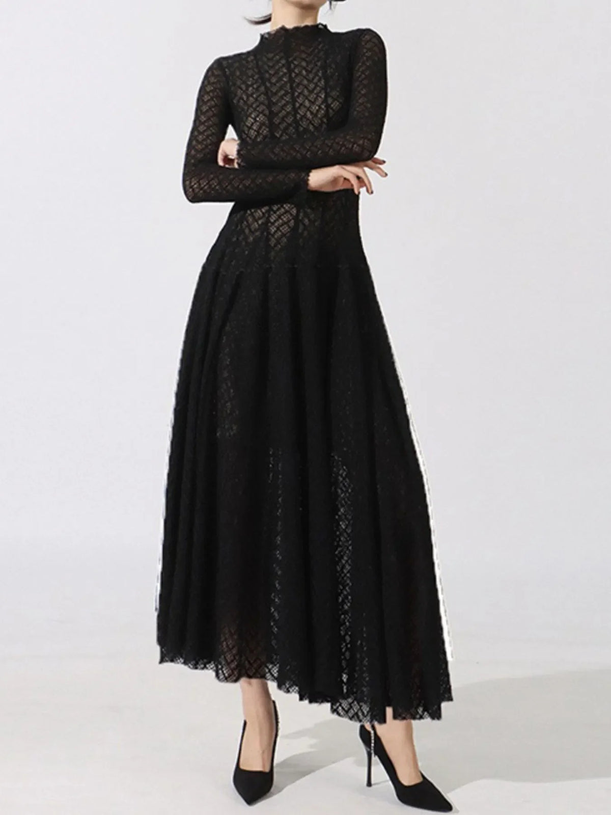 Lace Mock Neck Long Sleeve Dress