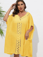 Crochet Trim V-Neck Beach Cover Up Dress - Ladyez