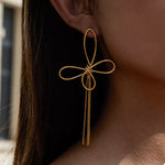 18K Gold-Plated Tassel Bow Earrings
