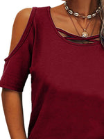 Full Size Crisscross Cold Shoulder Casual T-Shirt Plus Size - Ladyez