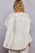 POL Asymmetrical V-Neck Short Sleeve Lace Top