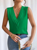 V-Neck Pleated Sleeveless Cami Tank Top - Ladyez