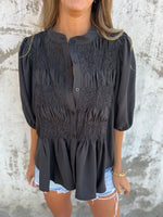 Full Size Smocked Puff Sleeve Blouse Plus Size