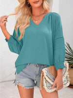 Solid Color Smocked Long Sleeve Blouse