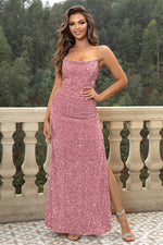 Sequin Backless Split Maxi Dress - Ladyez