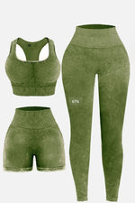 3 Piece Washed Square Neck Wide Strap Active Set - Ladyez