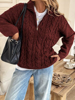 Zip Collar Cable-Knit Sweater