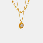 Inlaid Pearl Double-Layered Titanium Steel Necklace