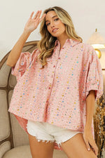 BiBi Sequin Striped Short Dolman Sleeve Blouse