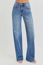 RISEN Full Size Tummy Control Elastic Band High Rise Wide Jeans Plus Size - Ladyez