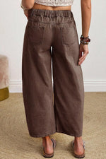 Solid Color Square Patch Pocket Ankle-length Barrel Jeans