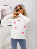 Valentine's Day Heart Print Round Neck Sweater