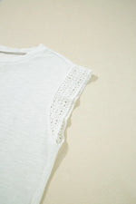 Lace Patchwork Cap Sleeve Round Neck T Shirt