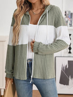 Drawstring Color Block Zip Up Outerwear
