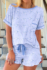 Bow Print Short Sleeve Top and Shorts Pajama Set - Ladyez