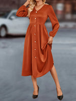 V-Neck Balloon Sleeve Midi Dress