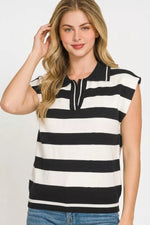 Zenana Viscose Striped Collared Sweater Vest