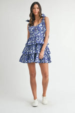 MABLE Floral Print Shoulder Tie Layered Mini Dress