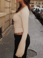 Lace Trim Square Neck Long Sleeve Top