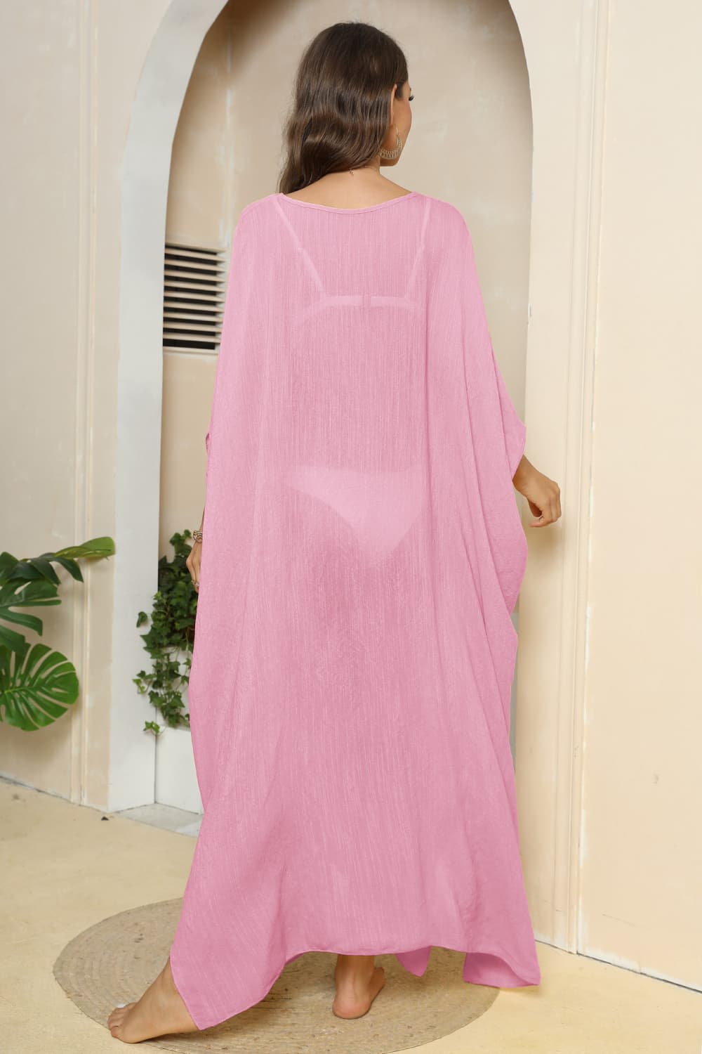 V-Neck Three-Quarter Sleeve Cover-Up - Ladyez