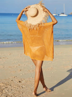 Angel Wings Openwork Flower V-Neck Short Sleeve Cover Up - Ladyez