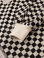 Mixed Checkered Pattern Patchwork High Low Casual Top