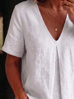 Full Size V-Neck Pleated Short Sleeve Blouse Plus Size