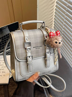 Plaid Backpack Bag with Charm