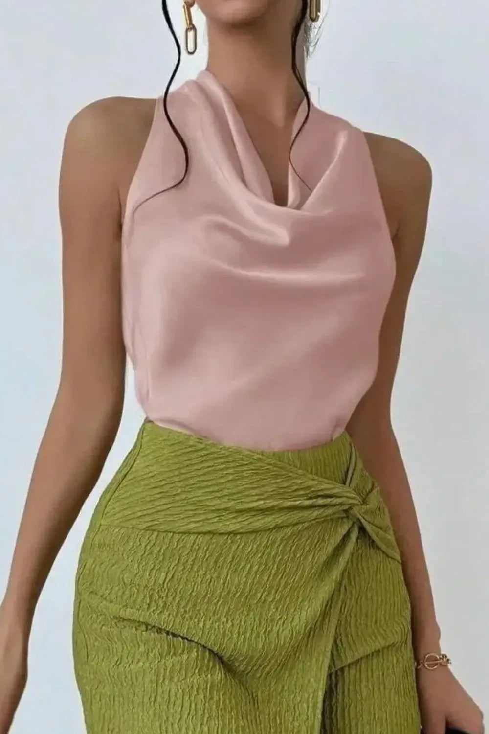 Satin Cowl Neck Sleeveless Blouse - Ladyez