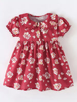 Children's Floral Print Ruffle Collar Button-Front Dress