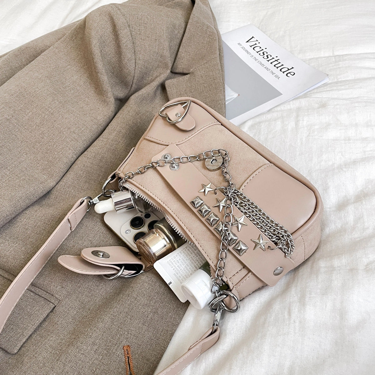 Buckle Detail Shoulder Bag with Star Embellishments - Ladyez