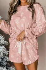 Round Neck Long Sleeve Top and Shorts Lounge Set - Ladyez