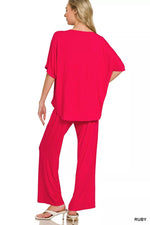 Zenana V-neck Oversized Top & Pants Set