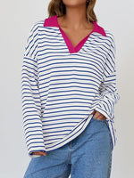 Striped Contrast Collar Long Sleeve Top
