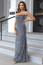 Sequin Backless Split Maxi Dress - Ladyez