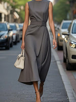 Round Neck Sleeveless Midi Dress - Ladyez
