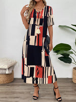 Abstract Geometric Print V-Neck Midi Dress