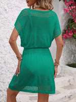 Openwork V-Neck Short Sleeve Cover-Up Dress - Ladyez