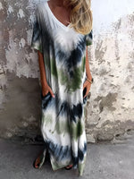 Full Size Pocketed Tie-Dye Short Sleeve Dress - Ladyez