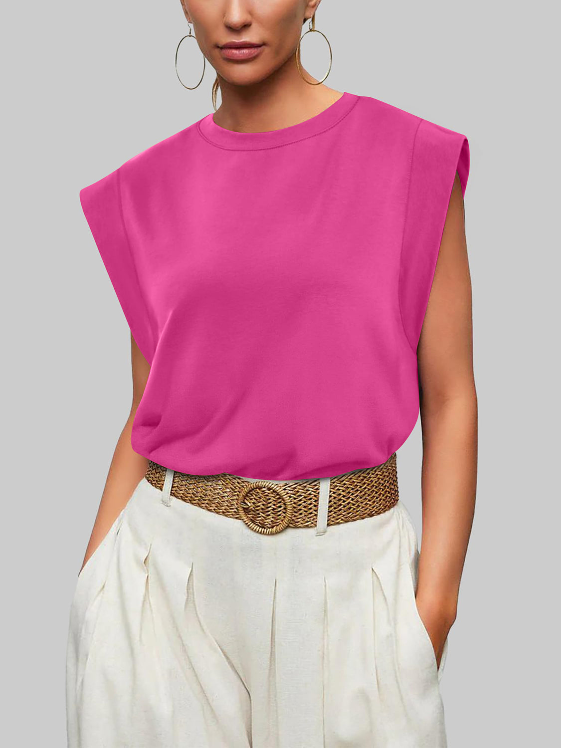 Florira Round Neck Cap Sleeve T-Shirt - Ladyez